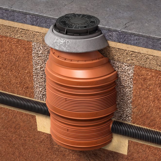 Manhole with cover and pipes wastewater