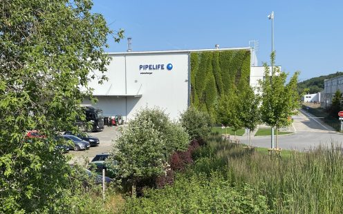 Outside view of the green wall at Pipelife venue in Poland