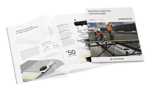RainPort flat roof drainage cover and brochure image