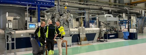 Pipelife R&D and Pipelife Sweden Ölsremma plant teams at the official opening of the new recycling facility for PE/PP waste.
