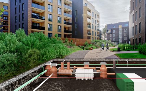 Modern architecture of residential building quarter