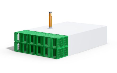Lietaus vandens rezervuaras infiltracijai iš Stormbox modulių apvyniotas geotekstile ir apžiūros šulinėliu