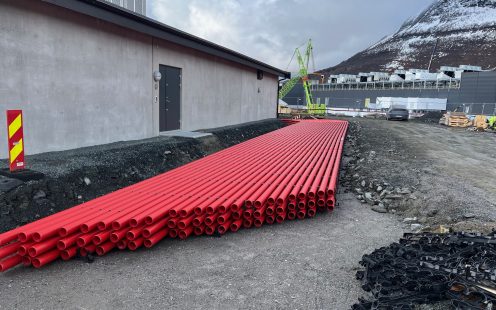 A large duct bank, containing 72 cable ducts is being set up for a data center.