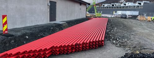 A large duct bank, containing 72 cable ducts is being set up for a data center.