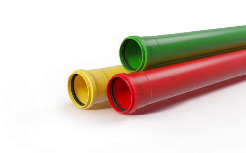 Cable protection Yellow Red Green PVC pipes stacked