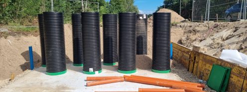 Multiple inspection chambers placed at the installation site | Pipelife