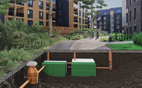 Modern architecture of residential building quarter