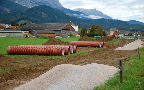 Large diameter pipes at the Saalfelden construction site