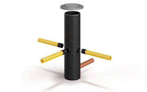 Field drainage well with connecting pipes and cover