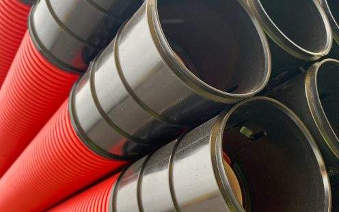 Close-up of corrugated cable protection pipes | Pipelife