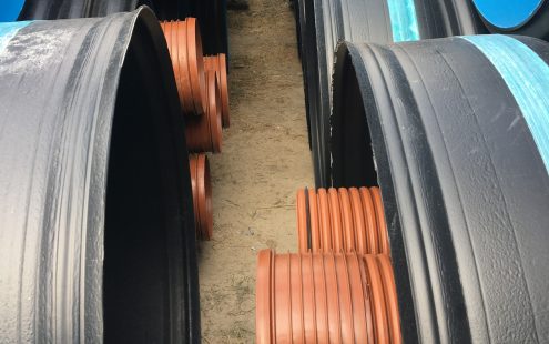 A close-up of Pipelife's drainage and wastewater pipes at the installation site | Pipelife