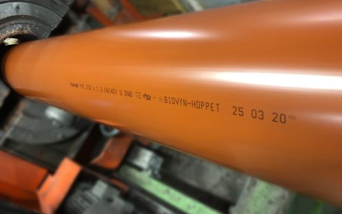 A close-up of a Biovyn pipe manufactured for the Hope project | Pipelife