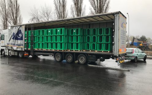 A truck carrying Stormbox II infiltration crates to the installation site | Pipelife