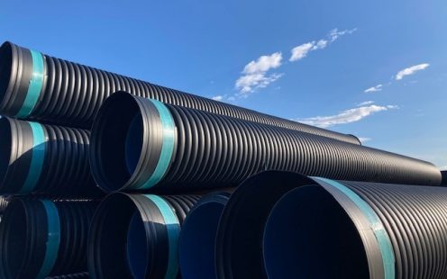 Recycled PE pipes with the sky in the background | Pipelife