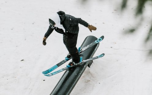 A young skier slides across an HDPE pipe in Baldones Jib Park | Pipelife