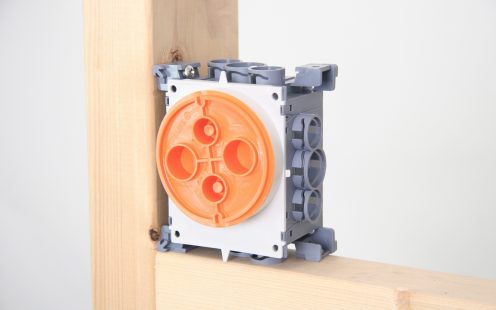 Powerline wall box attached to a wooden frame | Pipelife