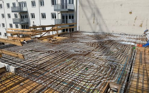 Underfloor heating pipes being installed in the new residential complex in Donaustadt | Pipelife