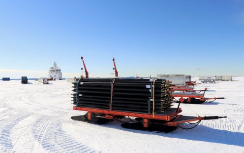 A sledge with Isovarm pipes at the harbor of Troll, Antarctica | Pipelife