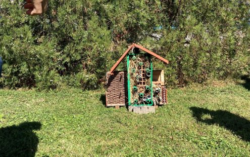 An insect hotel made from Pipelife and Wienerberger products set up in a lawn next Pipelife's plant in Botevgrad | Pipelife