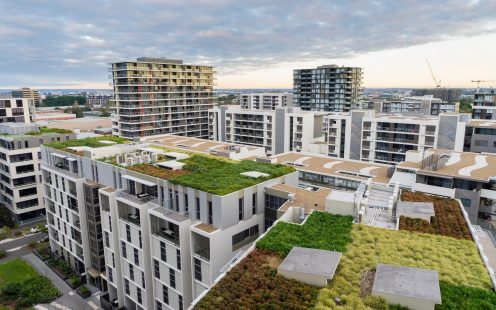 View of green roof on modern buildings in Sydney, Australia