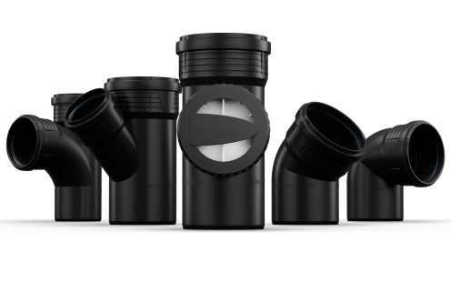 Overview of Master3Plus fittings and accessories placed together on a white background | Pipelife