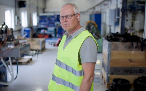 Production Leader Caj Johansson standing in the material testing area.