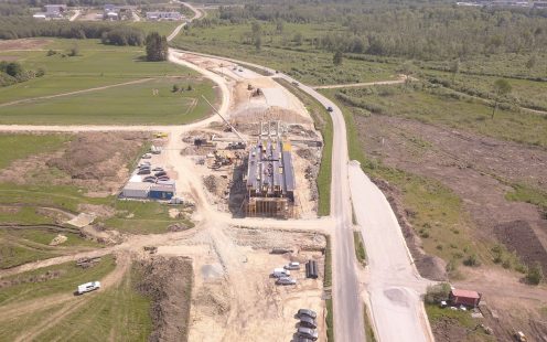 A drone photo of a Rail Baltica installation site in Estonia.