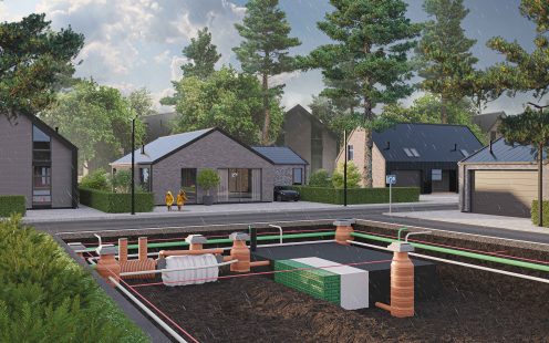 Reveal of stormwater attenuation system on single family house street
