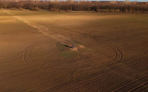 An aerial view of the corn field in Mezofalva after the installation of an SDI system